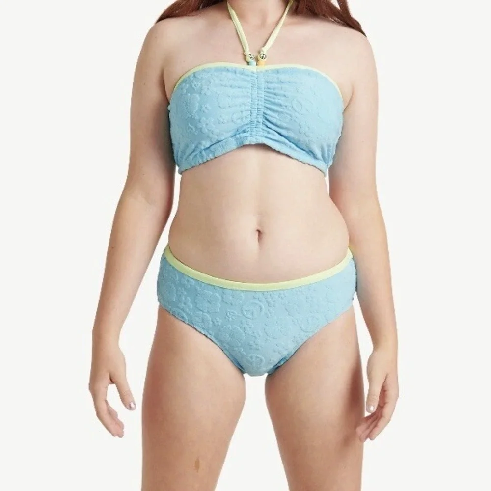 Justice Girls 2 Piece Halter Terry Bikini Swimsuit Small 7-8 New with Tags Blue